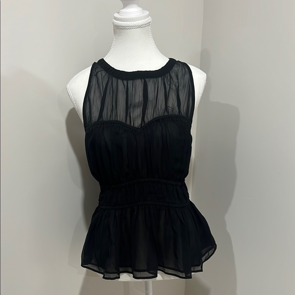 NWT Black Sheer Peplum Bustier Blouse